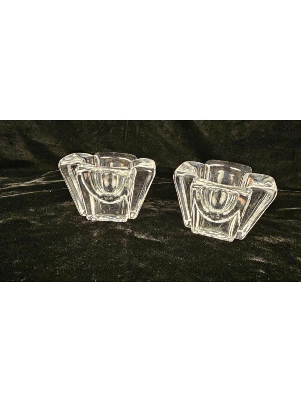Pair Of Vintage Orrefors Sweden Crystal Candle Holders With Geometric Design 3.5
